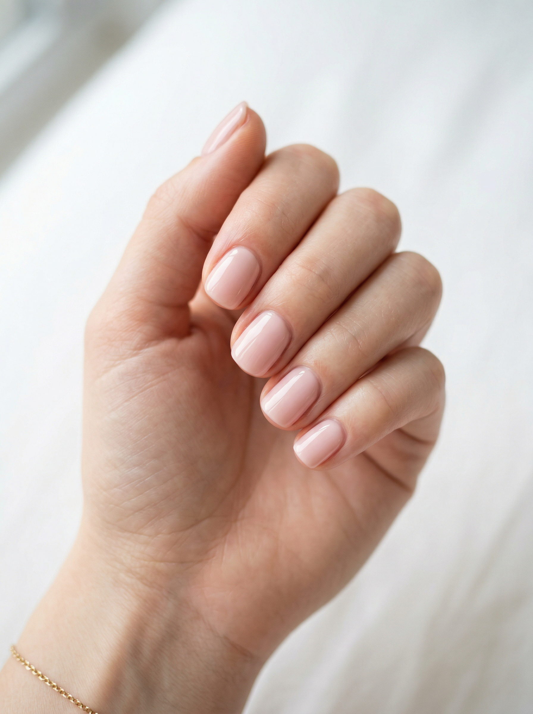Soft blush pink gel manicure with glossy finish