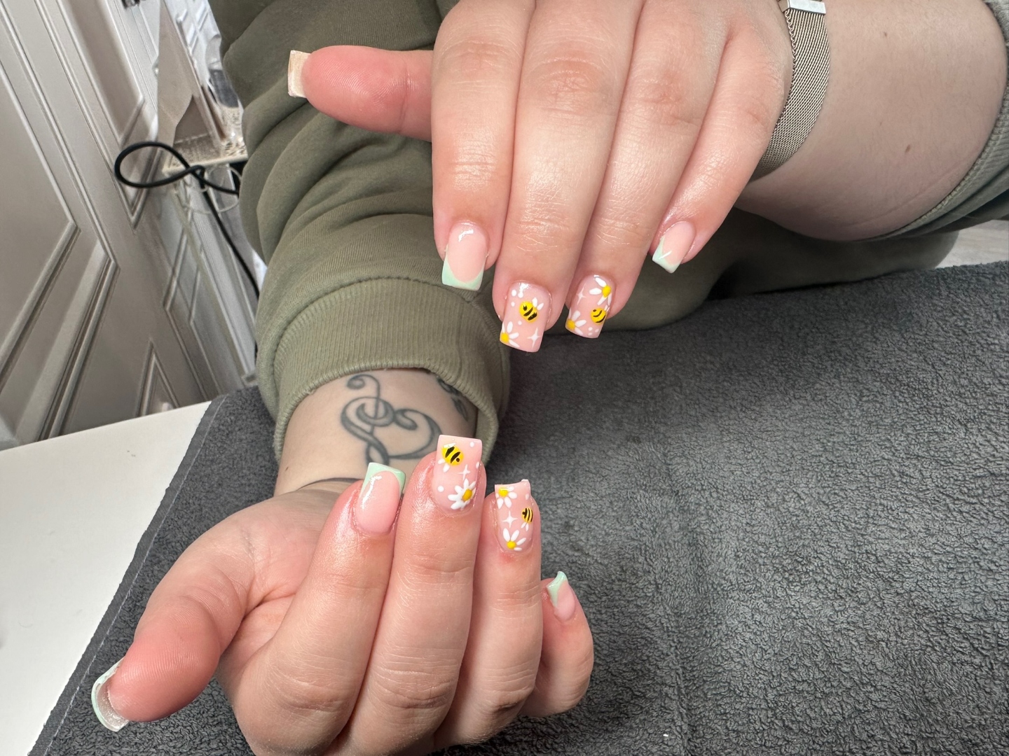 Blue glitter French tip nails